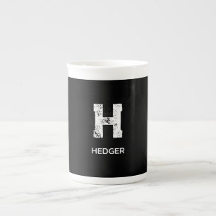 TASSE EN PORCELAINE MONOGRAMME À UNE LETTRE BLANC MINIMALISTE NOM NOIR