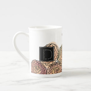 Tasse En Porcelaine Monogramme aquarelle coloré de l'œillet botanique