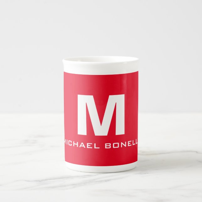 Tasse En Porcelaine Monogramme blanc rouge tendance ton nom (Devant)