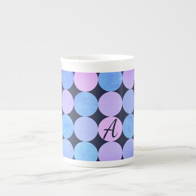 Tasse En Porcelaine Monogramme bleu pourpre et rose des cercles (Devant)