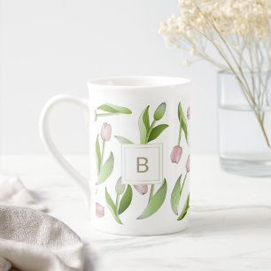 Tasse En Porcelaine Monogramme de fleur de tulipe colorée moderne