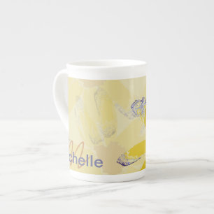 Tasse En Porcelaine Monogramme de marguerite jaune rétro