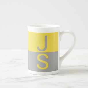 Tasse En Porcelaine Monogramme d'initiales modernes jaune et gris