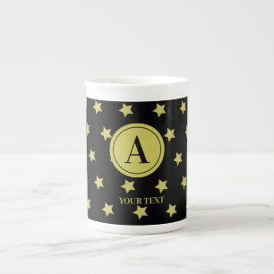 Tasse En Porcelaine Monogramme élégant à motif étoilé or et noir