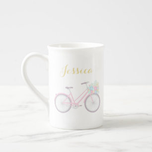 Tasse En Porcelaine Monogramme Fleur Bicyclette mignonne Pastel Chine