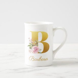 Tasse En Porcelaine Monogramme floral Nom botanique initial B personna