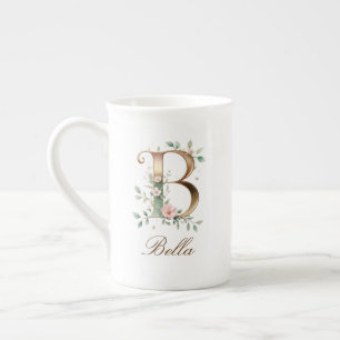 Tasse En Porcelaine Monogramme Floral Or Initiale B en Or Personnalisé