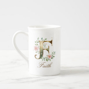 Tasse En Porcelaine Monogramme Floral Or Initiale F en Or Personnalisé