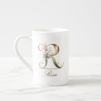 Tasse En Porcelaine Monogramme Floral Or Initiale R en Or Personnalisé