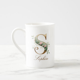 Tasse En Porcelaine Monogramme Floral Or Initiale S en Or Personnalisé