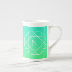Tasse En Porcelaine Monogramme géométrique cool Ombre Vert bleu et c