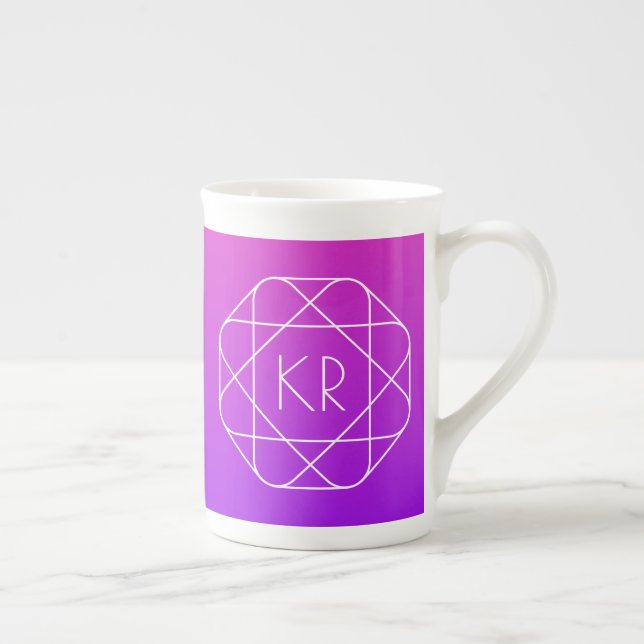 Tasse En Porcelaine Monogramme géométrique cool | Violette violette ma (Droite)