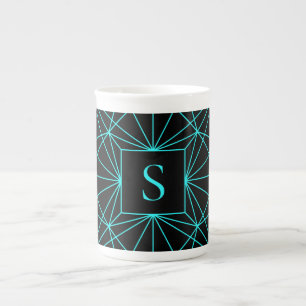 Tasse En Porcelaine Monogramme Initial Motif Géométrique Turquoise