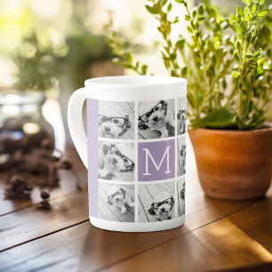 Tasse En Porcelaine Monogramme Lavande avec 8 Grille de Collage Photo