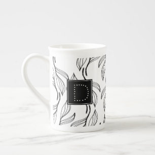 Tasse En Porcelaine Monogramme noir et blanc de verdure botanique flor