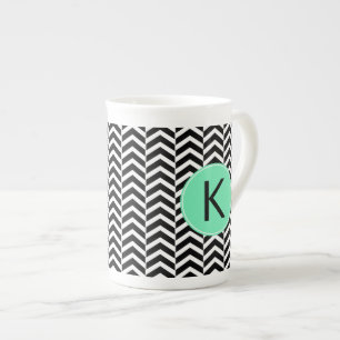 Tasse En Porcelaine Monogramme Noir, Mousse de mer blanche Motif Chevr