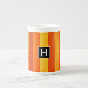 Tasse En Porcelaine Monogramme rayures orange rouge altéré chaud