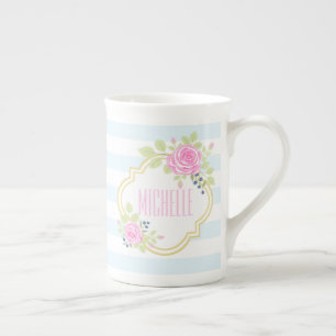 Tasse En Porcelaine Monogramme Roses roses roses roses bleuets d'os Ch