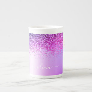 Tasse En Porcelaine Monogramme violet Parties scintillant Étincelante