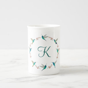 Tasse En Porcelaine Monogramme Wreath Hummingbird