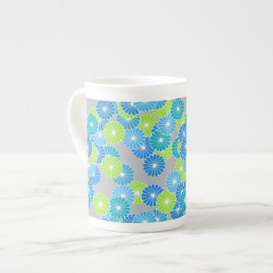 Tasse En Porcelaine Motif à fleurs Art Déco - bleu et vert citron