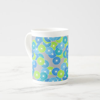 Tasse En Porcelaine Motif à fleurs Art Déco - bleu et vert citron