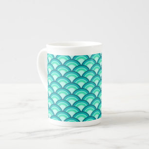 Tasse En Porcelaine Motif à vagues Art déco - tons turquoise