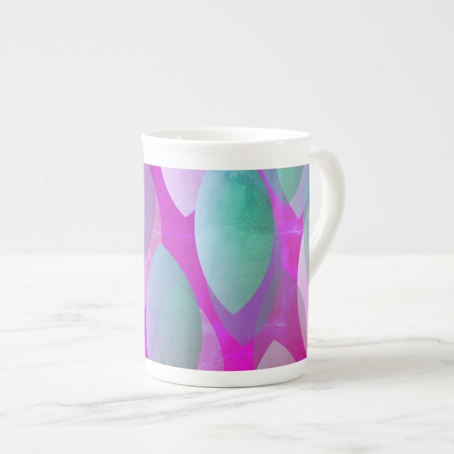 Tasse En Porcelaine Motif Abstrait moderne | Magenta Purple Rose Turqu (Devant droit)