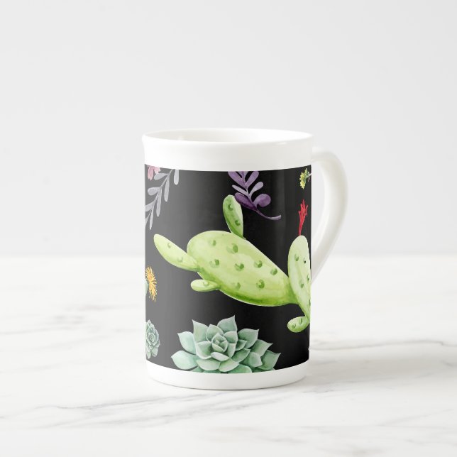 Tasse En Porcelaine Motif Cactus 2 (Devant droit)