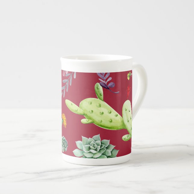 Tasse En Porcelaine Motif Cactus 4 (Devant droit)