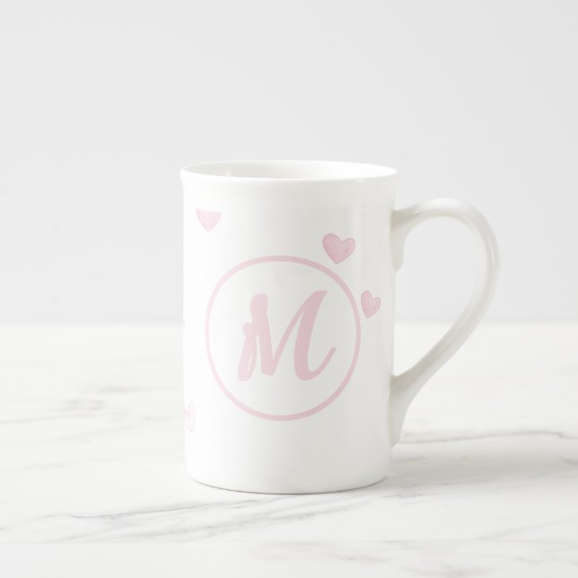 Tasse En Porcelaine Motif Coeur rose Fille Romantique Monogramme (Droite)