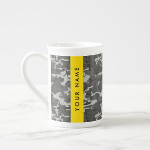 Tasse En Porcelaine Motif de camouflage gris, Votre nom, Personnaliser