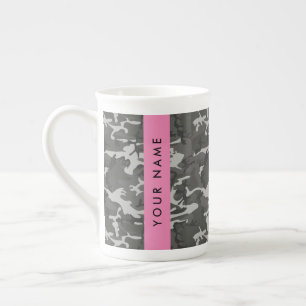 Tasse En Porcelaine Motif de camouflage gris, Votre nom, Personnaliser