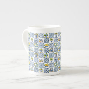 Tasse En Porcelaine Motif de citron d'été méditerranéen