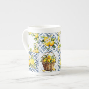 Tasse En Porcelaine Motif de citron d'été méditerranéen