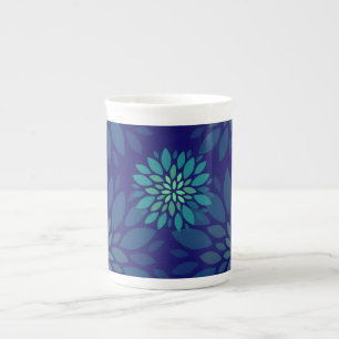 Tasse En Porcelaine Motif de feuilles florales bleu marine et vert mod