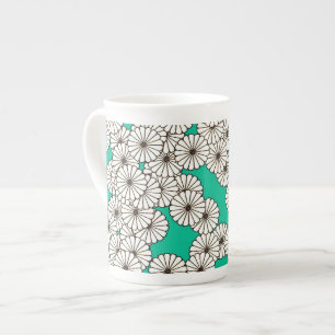 Tasse En Porcelaine Motif de fleurs Art déco - blanc sur turquoise
