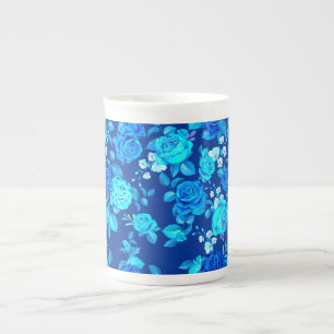 Tasse En Porcelaine Motif de fleurs de rose bleue classique-87600