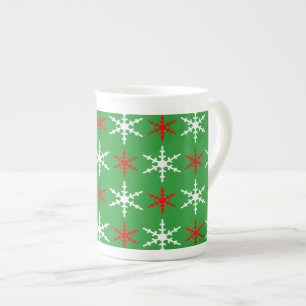 Tasse En Porcelaine Motif de flocons de neige verts, rouges et blancs