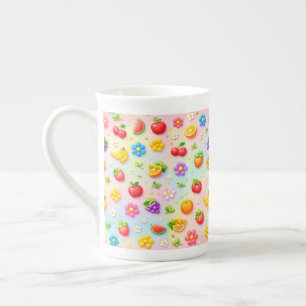 Tasse En Porcelaine Motif de fruits colorés avec des fleurs et des fru