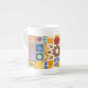 Tasse En Porcelaine Motif de mosaïque bleu et jaune Zellij