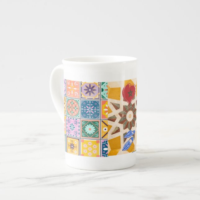 Tasse En Porcelaine Motif de mosaïque bleu et jaune Zellij (Devant gauche)