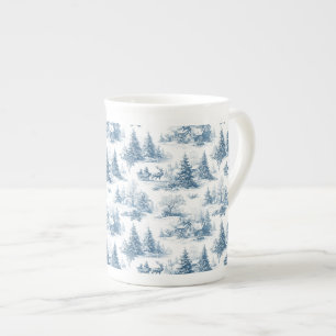 Tasse En Porcelaine Motif de Noël Toile Bleue