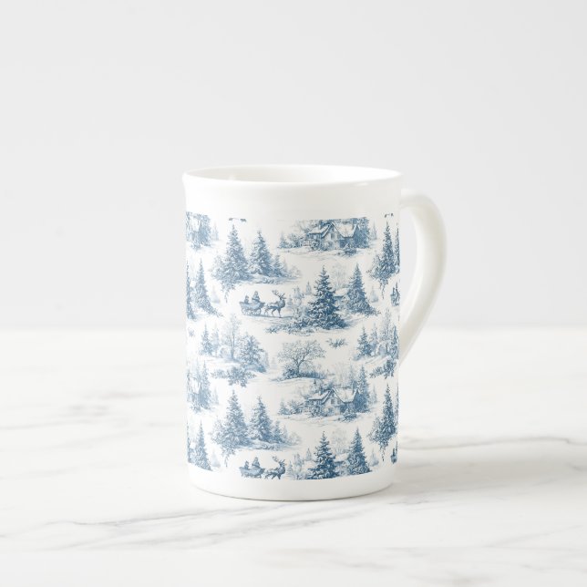 Tasse En Porcelaine Motif de Noël Toile Bleue  (Devant droit)