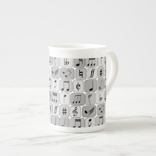 Tasse En Porcelaine Motif de notes de musique géométrique monochrome é