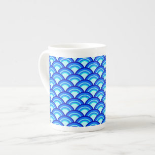 Tasse En Porcelaine Motif de vague Art Déco - bleu cobalt et ciel