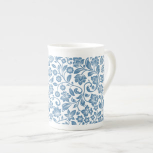 Tasse En Porcelaine Motif de vignes florales bleues et blanches ornées