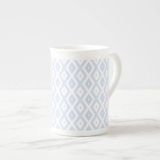 Tasse En Porcelaine Motif diamant bleu pâle et blanc (Devant droit)