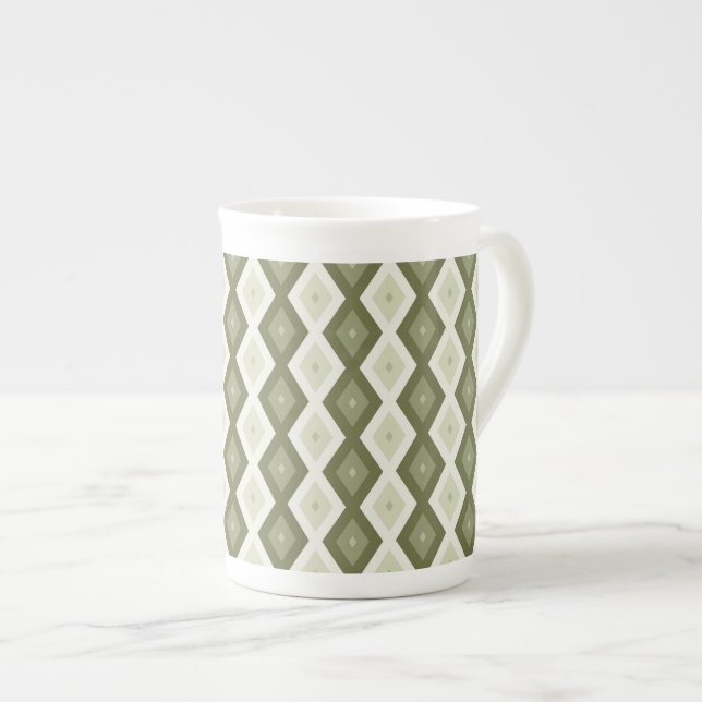 Tasse En Porcelaine Motif diamant vert olive (Devant droit)