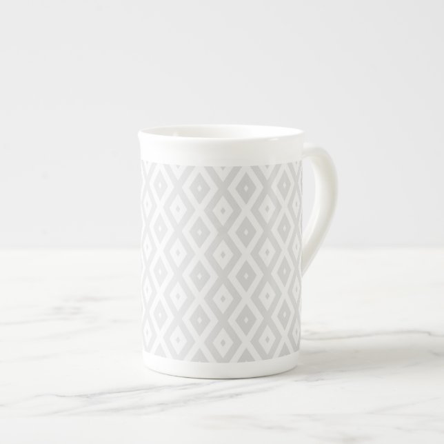 Tasse En Porcelaine Motif en diamant gris clair et blanc (Devant droit)